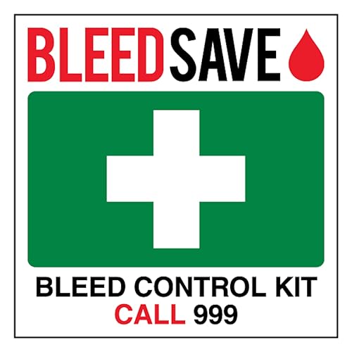 V Safety Bleed Control Kit – Call 999 – quadratisch, 200 x 200 mm, selbstklebendes Vinyl – Sicherheitsschild in Aluminiumoptik von BLEEDSAVE
