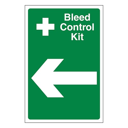 V Safety Bleed Control Kit Pfeil links, 300 x 400 mm, selbstklebendes Vinyl – Sicherheitsschild in Aluminiumoptik von BLEEDSAVE