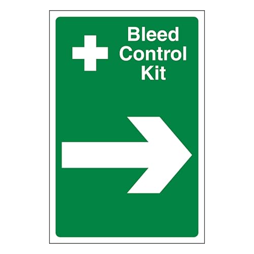 V Safety Bleed Control Kit Pfeil rechts, 200 x 300 mm, selbstklebendes Vinyl – Sicherheitsschild in Aluminiumoptik von BLEEDSAVE
