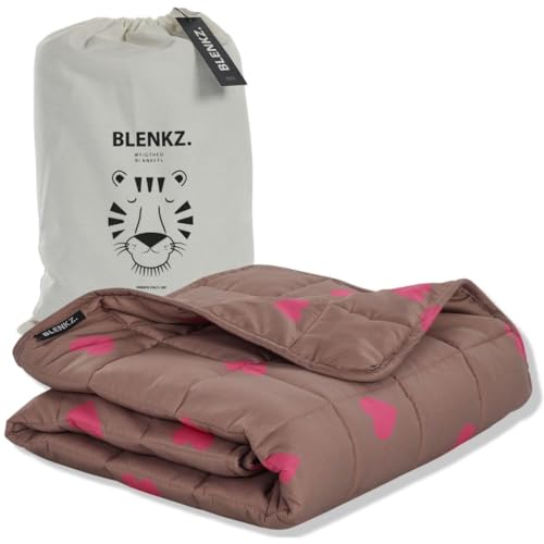 BLENKZ. Gewichtsdecke für Kinder | 3,5 kg | 100x150cm | 3-12jahre | Therapiedecke | Beschwerungsdecken | Schwere Bettdecke (Herz Braun Rosa, 3,5kg-100x150 cm) von BLENKZ.