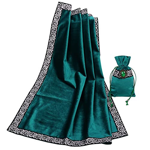 BLESSUME Wicca Altar Tarot-Tischdecke zum Lesen mit Kartentasche, quadratisch, 62 x 62 cm, Grün 1 von BLESSUME