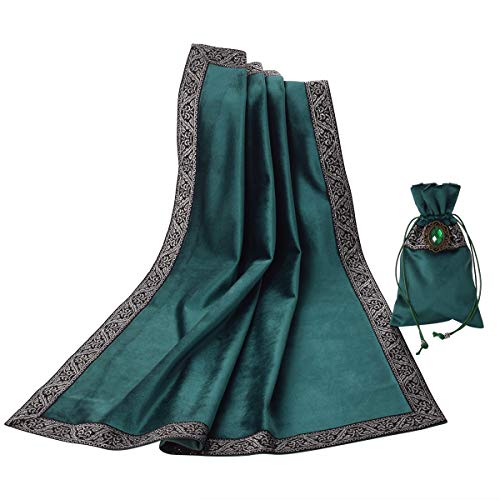 BLESSUME Witch Altar Tarot Tischdecke und Beutel Quadratisch Wahrsagung Tarot Tuch (Grün) von BLESSUME