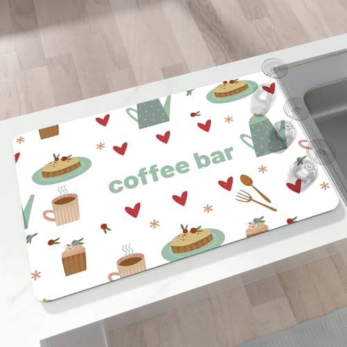 Abtropfmatte, 40,6 x 61 cm, super saugfähig und schneidbar, Kaffeematten für Arbeitsplatte, Küchentheke, passt unter Kaffeemaschine oder Maschine, versteckt Flecken-Trockenunterlage für Geschirr von BLESWIN