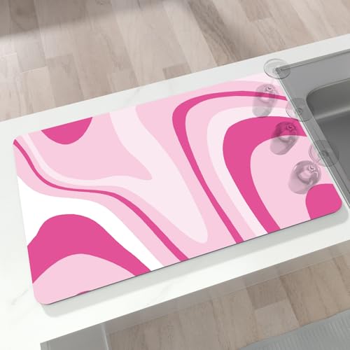 Abtropfmatte für Küchentheke, 30,5 x 50,8 cm, saugfähige Kaffee-Bar-Matte, Gummi-Rückseite, leicht zu reinigen, Abtropfmatte für Geschirr, Utensilien, Arbeitsplatten, rosa abstrakt von BLESWIN