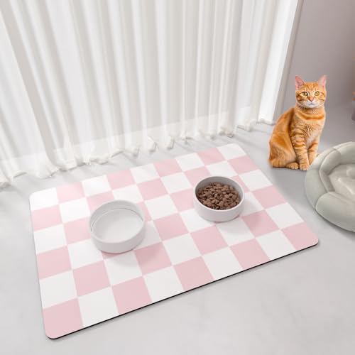 BLESWIN Karierte Hunde-Katzen-Futtermatte, 42 x 71CM Große Hundefuttermatten, Saugfähige Haustier-Futtermatte für Futter- und Wassernapf, Kariertes Haustier-Platzset mit Gummiunterlage, Rosa & Weiß BLESWIN Karierte Hunde-Katzen-Futtermatte, 42 x 71CM Große Hundefuttermatten, Saugfähige Haustier-Futtermatte für Futter- und Wassernapf, Kariertes Haustier-Platzset mit Gummiunterlage, Rosa & Weiß von BLESWIN