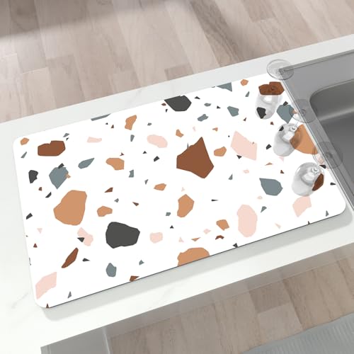 Kaffee-Bar-Matte für Arbeitsplatte, 43,2 x 71,1 cm, super saugfähige Abtropfmatte, große Küchenthekenmatten passen unter Kaffeemaschine, rutschfeste Espressomaschine, Terrazzo Kaffee-Bar-Matte für Arbeitsplatte, 43,2 x 71,1 cm, super saugfähige Abtropfmatte, große Küchenthekenmatten passen unter Kaffeemaschine, rutschfeste Espressomaschine, Terrazzo von BLESWIN