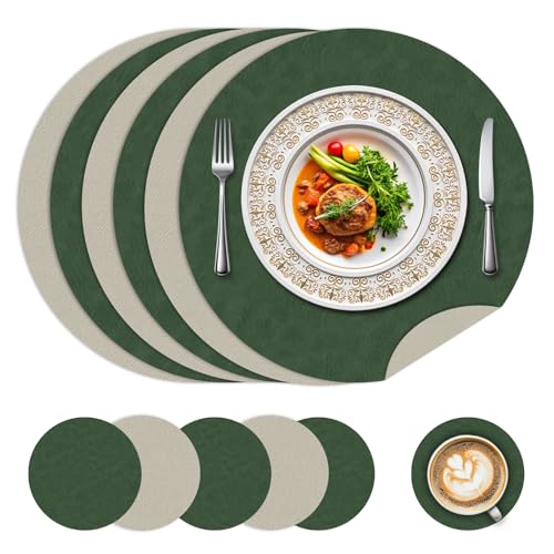 Runde Tischsets und Untersetzer-Sets 6 - wasserdichte Ledertischsets für den Essbereich, doppelseitige abwaschbare Platzsets für Küche/Außenbereich, ideal für Haus & Restaurant Runde Tischsets und Untersetzer-Sets 6 - wasserdichte Ledertischsets für den Essbereich, doppelseitige abwaschbare Platzsets für Küche/Außenbereich, ideal für Haus & Restaurant von BLESWIN