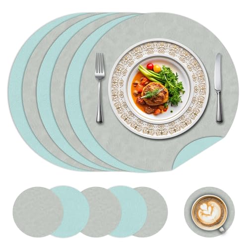 Runde Tischsets und Untersetzer-Sets 6 - wasserdichte Ledertischsets für den Essbereich, doppelseitige abwaschbare Platzsets für Küche/Außenbereich, ideal für Haus & Restaurant Runde Tischsets und Untersetzer-Sets 6 - wasserdichte Ledertischsets für den Essbereich, doppelseitige abwaschbare Platzsets für Küche/Außenbereich, ideal für Haus & Restaurant von BLESWIN