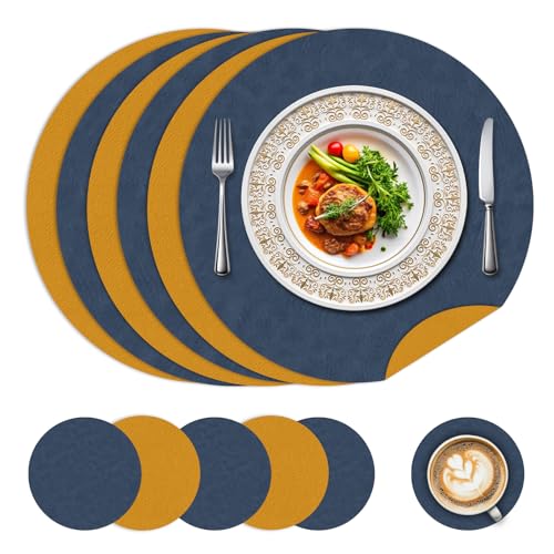 Runde Tischsets und Untersetzer-Sets 6 - wasserdichte Ledertischsets für den Essbereich, doppelseitige abwaschbare Platzsets für Küche/Außenbereich, ideal für Haus & Restaurant Runde Tischsets und Untersetzer-Sets 6 - wasserdichte Ledertischsets für den Essbereich, doppelseitige abwaschbare Platzsets für Küche/Außenbereich, ideal für Haus & Restaurant von BLESWIN
