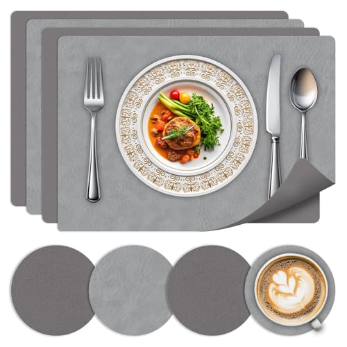 Tischsets Abwaschbar 4er Set-Hitzebeständige Platzset Abwischbar,Doppelseitiges Lederoptik Platzdeckchen Mit Untersetzer Für Küche, Haus, Restaurant,Dark Gray+Light Gray Tischsets Abwaschbar 4er Set-Hitzebeständige Platzset Abwischbar,Doppelseitiges Lederoptik Platzdeckchen Mit Untersetzer Für Küche, Haus, Restaurant,Dark Gray+Light Gray von BLESWIN