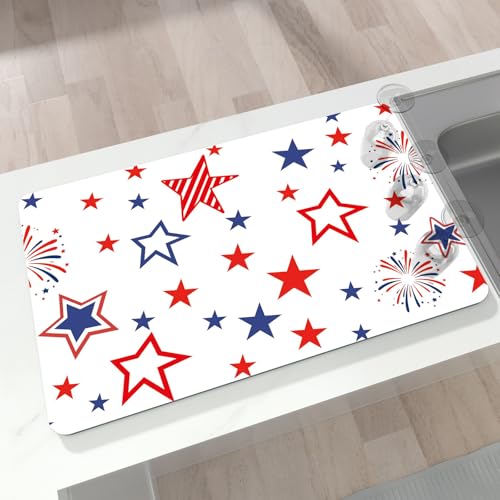 W Stars Freworks Abtropfmatte, 40,6 x 61 cm, super saugfähige und zuschneidbare Kaffeematten für Arbeitsplatte, Küchentheke, passt unter Kaffeemaschine oder Maschine, versteckt von BLESWIN