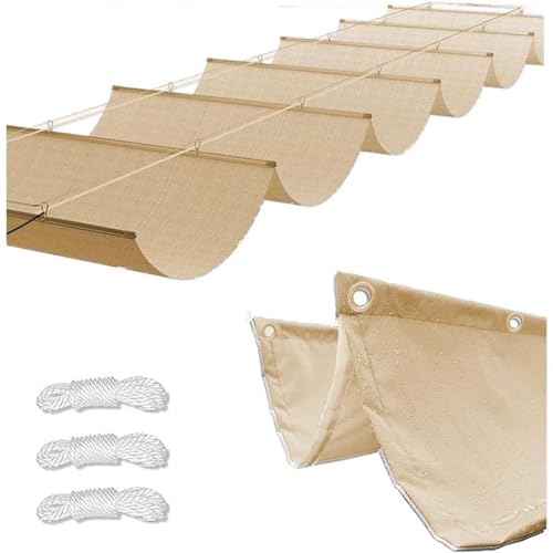 Einziehbar Verstellbar Sonnensegel Welle Wasserdicht UV-Schutz Sonnenschutz Rechteckig für Terrasse Garten Balkon Pool Pergola Outdoor Markise (4×9m(BxL),Beige) von BLGVGKLPNT