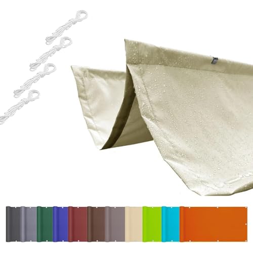 Einziehbare Welle Sonnensegel Wellenmarkise Verstellbar Segeltuch mit Ösen und Kordel UV-Schutz Sonnensegel wasserdicht für Garten Pergola Balkon Terrasse (1x5M,Beige) von BLGVGKLPNT