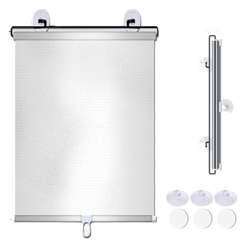 Saugnapfes Rollo Fensterrollo,Sonnenschutz Verdunkelungsrollo mit Saugnäpfen,Temporäre Jalousien Ohne Bohren,Einziehbarer Sichtschutzvorhänge Für Fenster,Sichtschutz (68x125cm,Weiß) von BLGVGKLPNT