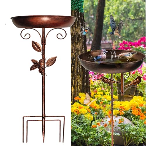 Vogeltränke Stehend Metall, Ultra Rostfrei Robust Langlebig Vogelbad Garten Metall Vintage Vogeltränke Futter Metal Bird Bath für Vögel Draußen Garten Hof Rasen (f2) von BLGVGKLPNT
