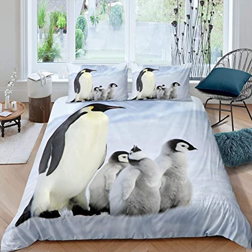 BLHL Bettwäsche 155x220 Hellblauer Pinguin Bettwäsche Set Printing Hautfreundlich Gemütlich mit Reißverschluss Bettbezug Geeignet für Erwachsene und Kinder und 2 Kissenbezug 80x80cm von BLHL