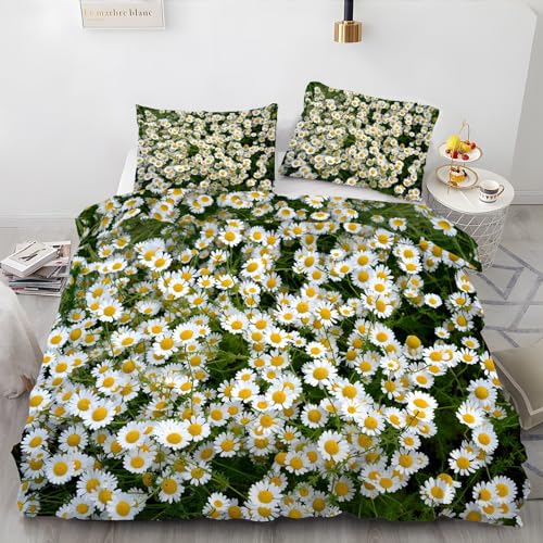 BettwäSche 135x200 Kleines GäNseblüMchen Bettbezug mit 2 Kissenbezug 80x80 cm Weiche und Angenehme 120g Mikrofaser Bettwaren FrüHling Bettwäsche-Sets 3-Teilig mit Reißverschluss für Einzelbett von BLHL