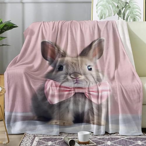 Kuscheldecke Flauschig Rosa Hase, Warme Flanell Fleecedecke Wohndecke Sofadecke, Weiche Plüsch Decke Blanket Für Kinder Erwachsene, Wendedecke Wolldecke Tagesdecke 220x240 XXL von BLHL