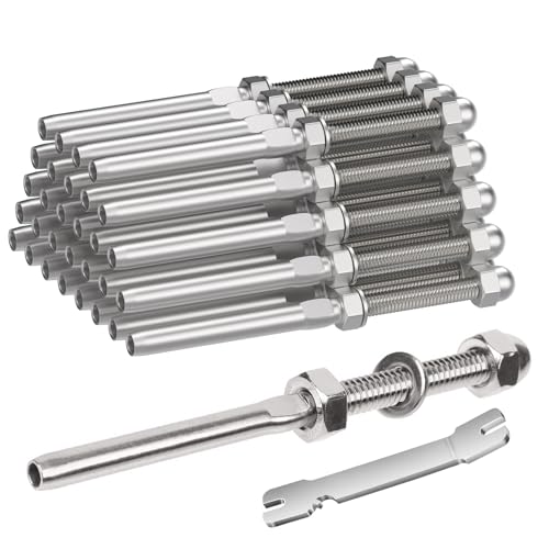 BLIKA 30 Stück Kabelgeländer-Swage Gewindebolzen Spannendfitting Terminal für 0,3 cm Deck-Kabelgeländer, T316 Edelstahl, Kabelgeländerspanner 0,3 cm für 5,1 x 5,1 cm Holz-/Metallpfosten von BLIKA