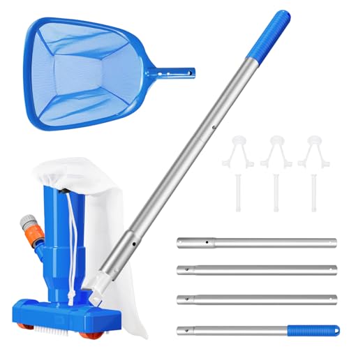 BLIKA Verbessertes Schwimmbad-Staubsauger & Pool-Skimmer-Netz-Set mit 4 Stangenabschnitten von 160 cm, oberirdischer Poolsauger mit Bürste und Netz, Handstaubsauger von BLIKA