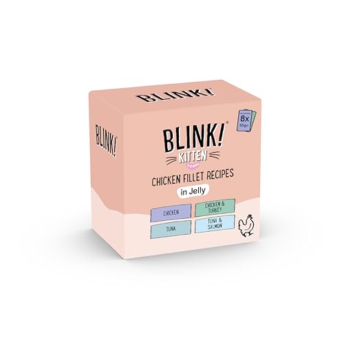 Blink! Kitten Huhn & Fisch Premium Filets in Gelee 24 x 85g Beutel mit Katzenspielzeug von BLINK