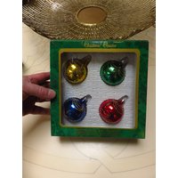 Vintage Lot Von 4 Glaskugeln Glitzer Christbaumschmuck von BLINKIEWELLSVINTAGE