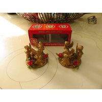 Vintage Paar Musik Band Kunststoff Gold Engel Weihnachten Holly Kerzenhalter in Box Hong Kong von BLINKIEWELLSVINTAGE
