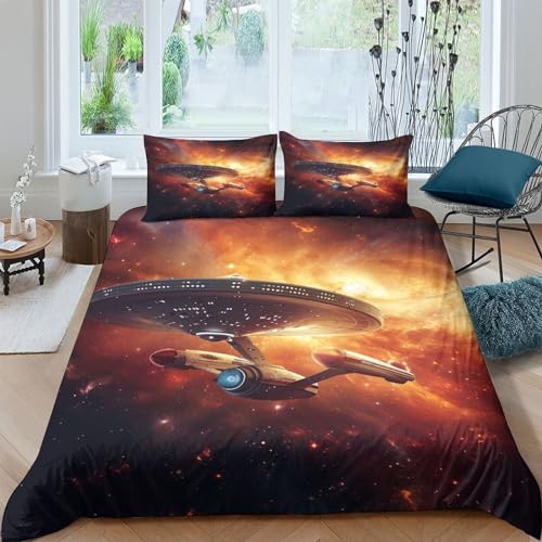 BLISSCOZY Raumschiff 3D Bettwäsche Set 3 Teilig Bettbezug Mikrofaser Mit Reißverschluss Und Kissenbezug Geeignet Für Kinder, Jugendliche Und Erwachsene Double（200x200cm） von BLISSCOZY