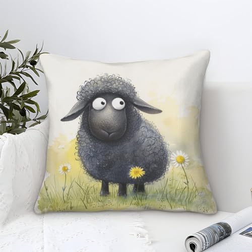BLISSCOZY Schaf 3D Kissenbezüge Lamb Polyester Kissenbezug Mit Verstecktem Reißverschluss Couchkissen Geschenke Für Familien Und Urlaub 40x40cm von BLISSCOZY