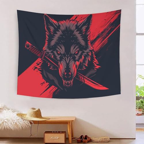 BLISSCOZY Wolf Wandteppich Tapisserie Premium Polyestergewebe Für Schlafzimmer Wohnzimmer 70cmx100cm von BLISSCOZY