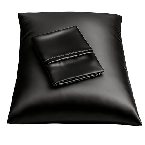 Shop Bedding Luxus Satin Kissenbezug für Haar-Satin Euro Kopfkissenbezug mit Reißverschluss, Blissford Königin (2-Pack) Schwarz von BLISSFORD