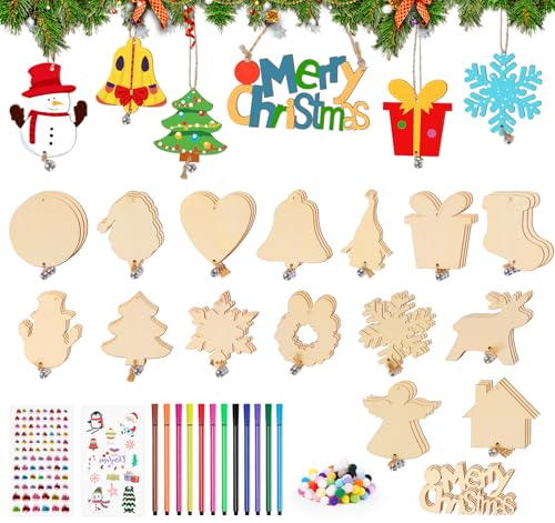 BLISSIQUEE Holzanhänger Weihnachten, 64 Stück Glocke Weihnachtsbaumschmuck Holz Bastelset, Weihnachtsmuster Weihnachtsanhänger Holz Weihnachtskugeln zum Bemalen DIY Baumschmuck Weihnachtsdeko BLISSIQUEE Holzanhänger Weihnachten, 64 Stück Glocke Weihnachtsbaumschmuck Holz Bastelset, Weihnachtsmuster Weihnachtsanhänger Holz Weihnachtskugeln zum Bemalen DIY Baumschmuck Weihnachtsdeko von BLISSIQUEE