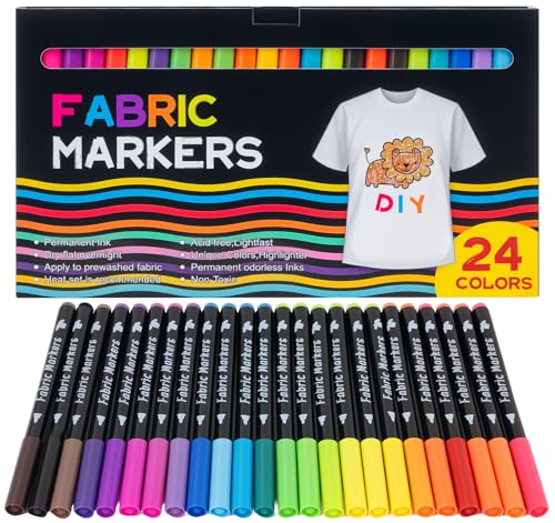 BLISSIQUEE Textilstifte Waschmaschinenfest, 24 Farben textilfarbe Permanent stoffmalstifte für stoffbeutel zum bemalen,T-Shirts, Stoffbeutel, Schuhe, Basteln, Geschenk von BLISSIQUEE