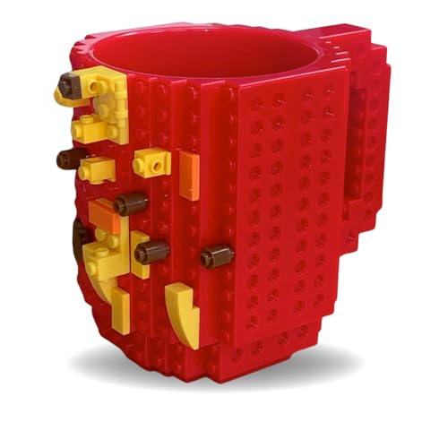 BLITZHAUS Build-on Brick Tasse Tee - Teebecher mit Bausteine - Gadget Mug mit Bauklötze - Creative Diy Mug - Kaffee-Becher - Geschenke für Kinder - Rot von BLITZHAUS
