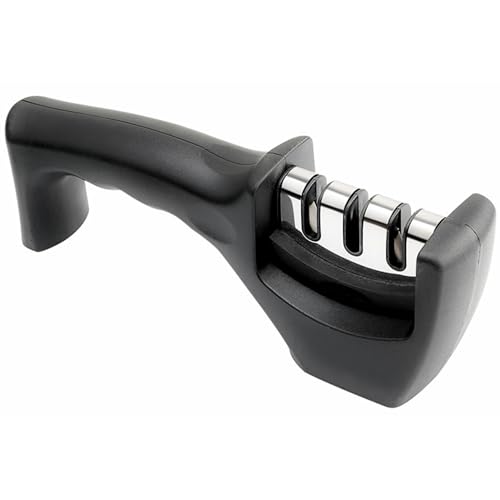 Blitzhaus Manuelle Messerschärfer Profi - Messerschleifer 3 Stufen - Messer Schärfen mit komfortablen Griff - Schärfer Schleifen - Knife Sharpener Küchenmesser - Scherenschleifer Schwarz von BLITZHAUS