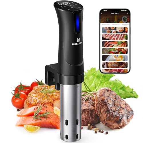 Sous Vide Garer, BLITZHOME SV-2209-1 Sous Vide Stick 1100W WiFi App Steuerung mit Präziser Temperatureinstellung 25℃ bis 92,5℃, Timer, leises Edelstahl Präzisions Tauchzirkulationsgerät, Rezepten von BLITZHOME