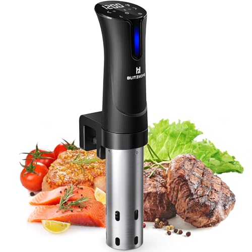 Sous Vide Garer, BLITZHOME Sous Vide Stick 1100W Berührungssteuerung mit Präziser Temperatureinstellung 25℃ bis 92,5℃ in 0,1℃ Schritten, Timer, Edelstahl Präzisions Tauchzirkulationsgerät, Rezepten von BLITZHOME