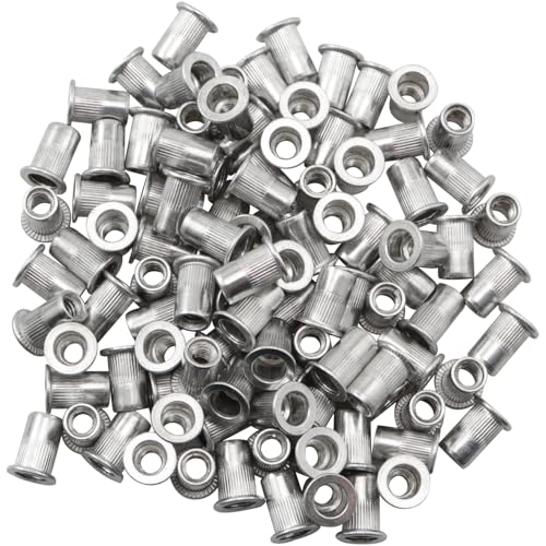 BLLNDX 100 Stück Aluminium-Flansch-Nietmuttern, Teilung 1/4-20, gerändelte Flachkopf-Einsatzmuttern für Blechrohrverbindungen, industrielle Befestigung BLLNDX 100 Stück Aluminium-Flansch-Nietmuttern, Teilung 1/4-20, gerändelte Flachkopf-Einsatzmuttern für Blechrohrverbindungen, industrielle Befestigung von BLLNDX