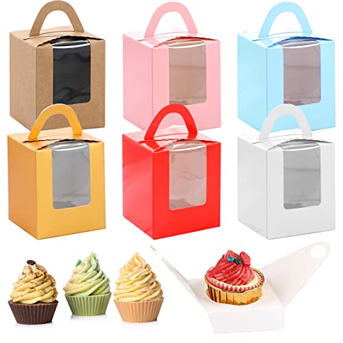 24 Stück Einzelne Cupcake-Boxen mit Fenster, Papierschachteln Karton Geschenkboxen, Backwaren-Boxen mit Griffen und Pappeinsätzen, Geschenk-Box für Hochzeit, Geburtstag, Party von BLLREMIPSUR