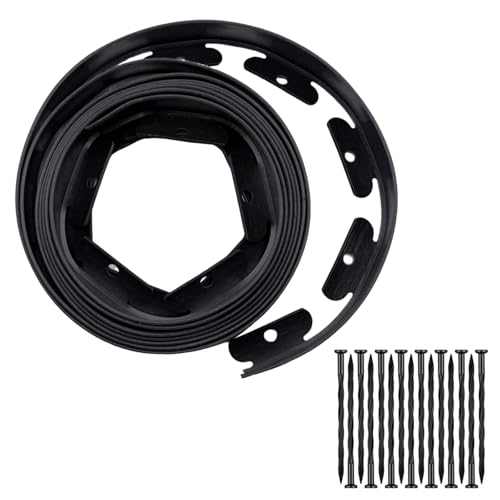 5M Flexible Rasenkante Garteneinfassung, 4 cm hoch, schwarz, verstärkter Kunststoff, Grasumrandung für Beeteinfassung, Outdoor-Pflaster und Rasendesign, inklusive 15 langlebigen Sicherungsklammern von BLLREMIPSUR