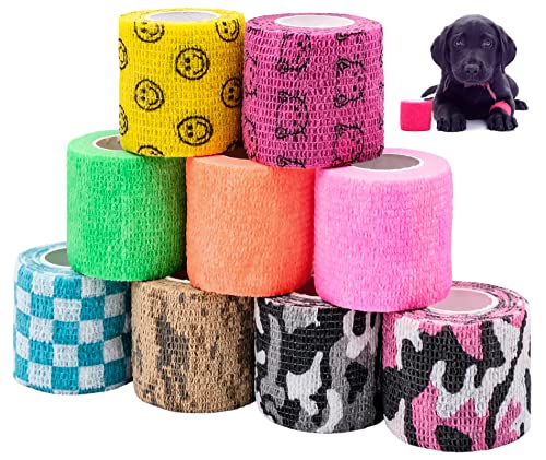 BLLREMIPSUR 9 Rollen Selbsthaftende Bandage für Haustiere, Pet Cohesive Bandages Elastisch Tierarzt-Wickelband Vlies Kohäsive Mullrollen für Katze Hund Handgelenk Knöchelverstauchungen von BLLREMIPSUR