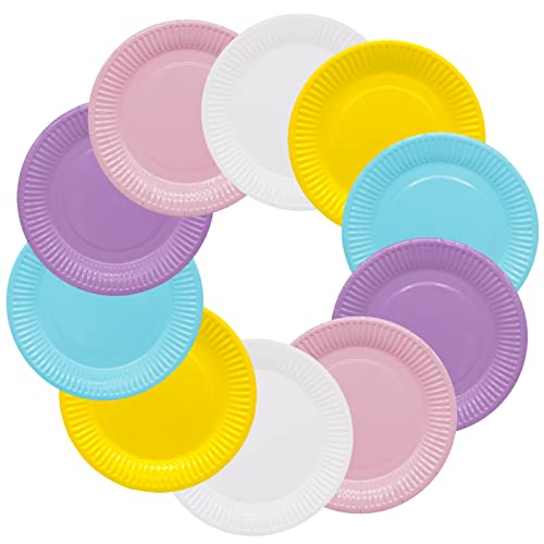 BLLREMIPSUR Party Pappteller, 50 Stück DIY Bunt Pappteller 7'' Rund Teller Papierteller, Papier Geschirr Tableware Set Party Zubehör für Kindergeburtstag Party Geburtstag Grillfest Hochzeit von BLLREMIPSUR