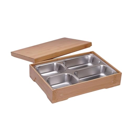 BLMAGS Tragbare Lunchbox mit Fächern Bambusbox Edelstahl Dinner Tablett Tragbare Lunchbox 1600 ml/56.3oz von BLMAGS