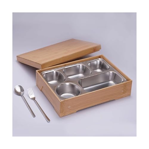 BLMAGS Tragbare Lunchbox mit Fächern Bambusbox Edelstahl Dinner Tablett Tragbare Lunchbox 1600 ml/56.3oz von BLMAGS