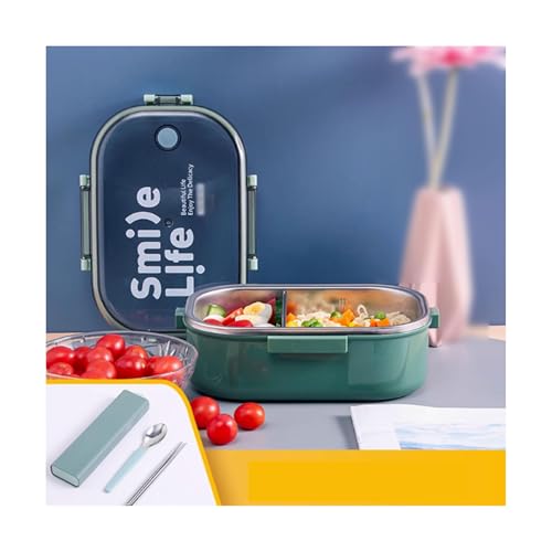 BLMAGS Tragbare Lunchbox mit Fächern Edelstahl Abnehmbarer Partition Tragbare Lunchbox mit Besteck 980 ml/34,5 Unzen von BLMAGS