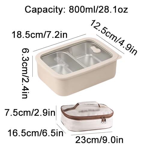 BLMAGS Tragbare Lunchbox mit Fächern Edelstahl versiegelte hitzbare 2 Fächer tragbare Lunchbox 800 ml/28.1oz von BLMAGS