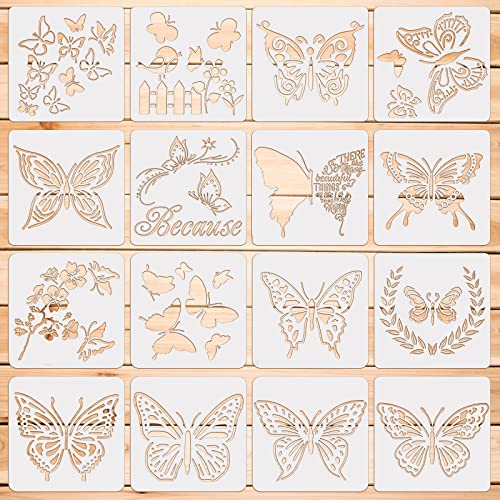 BLMHTWO 16 Stück Schmetterling Schablone, Schablonen Wandgestaltung Wiederverwendbar Schmetterling DIY Zeichnen Airbrush Schablonen für Kunsthandwerk, Wände, Möbel, Möbeldekoration von BLMHTWO