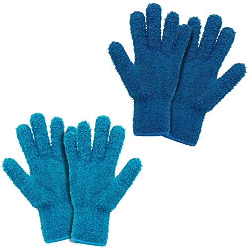 BLMHTWO 2 Paar Staubhandschuh, Mikrofaser Handschuh Waschbar und Wiederverwendbar Staub Reinigung Handschuhe für Pflanzen Küche Autos Spiegel Lampen Jalousien(Blau und Marineblau) von BLMHTWO