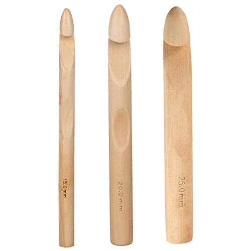 BLMHTWO 3 Stück Häkelnadel Set，Crochet Hook Hölzerne Häkelnadel Groß Stabil und Glatt DIY Holzstricknadel-Set für Anfänger Stricken Nähen(15mm 20mm 25mm) von BLMHTWO