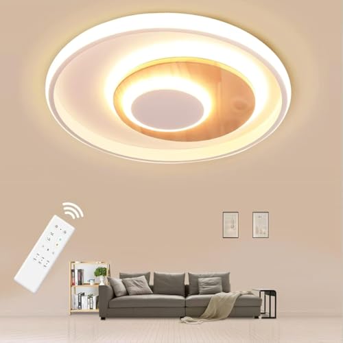 BLMYL LED Deckenleuchte holz, 18W Deckenlampe Holz, Wohnzimmerlampe Dimmbar mit Fernbedienung, 30cm Lampe Deckenleuchte Led für Wohnzimmer, Flur, Schlafzimmer, Küche von BLMYL